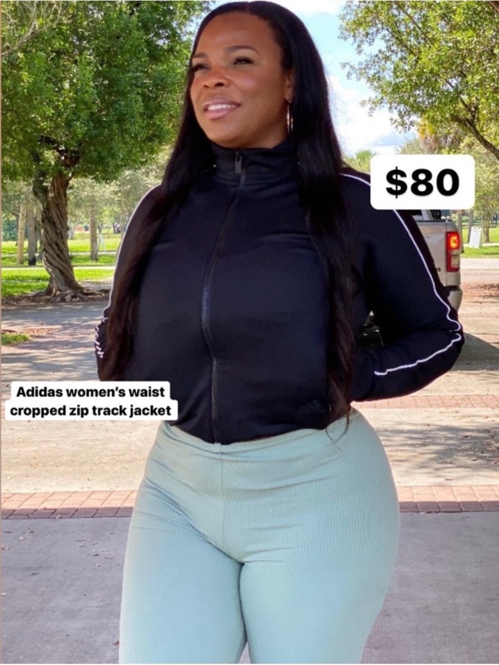 ADIDAS Black Zip-Up Track Jacket with White Piping